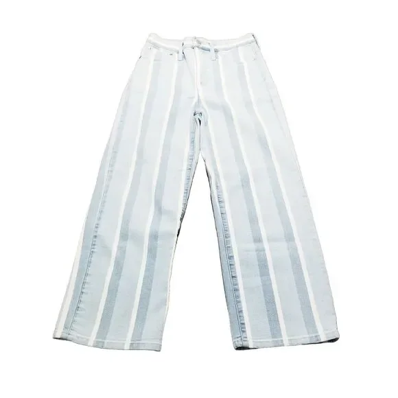 Madewell Jeans Women's 25 Slim Wide-Leg Crop Striped Denim Light Wash (27x25) - Picture 1 of 7